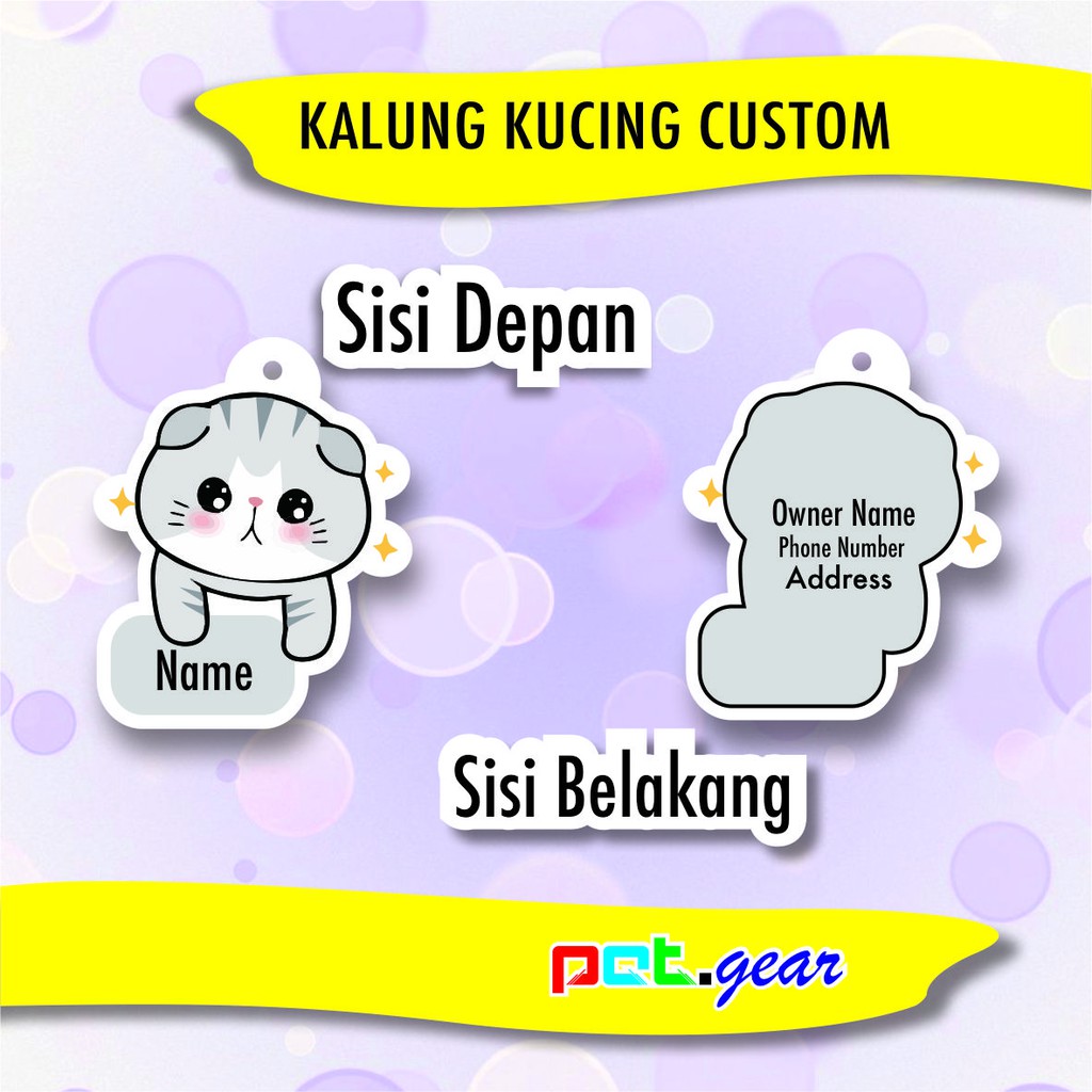 Kalung Kucing Nama Custom KARAKETER Bolak Balik