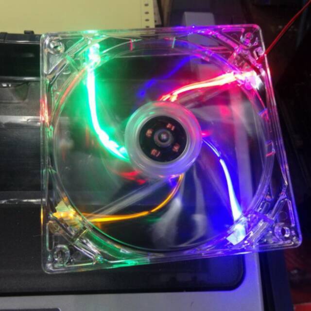 Fan casing 12cm transparan lampu warna warni