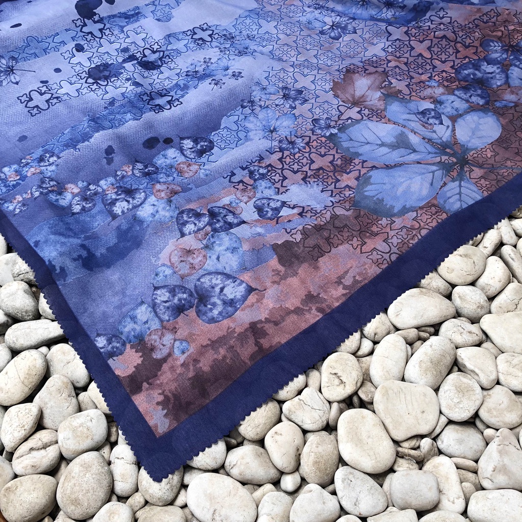 JILBAB MOTIF HIJAB SEGIEMPAT VOAL MOTIF PREMIUM JILBAB PRINT LASERCUT KERUDUNG SEGIEMPAT MOTIF MURAH-Autumn Navy