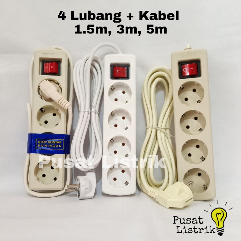 Stop Kontak 4 Lubang + Kabel 1.5meter 3meter 5meter Stop Kontak 4 Lubang + Kabel