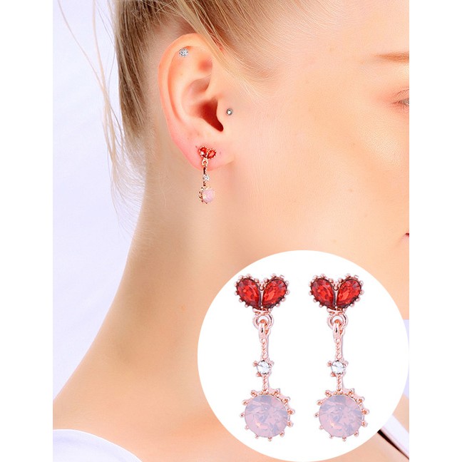 LRC Anting Tusuk Fashion Heart Shaped Earring Geometric Circle Gemstone S925 Sterling Silver Earring