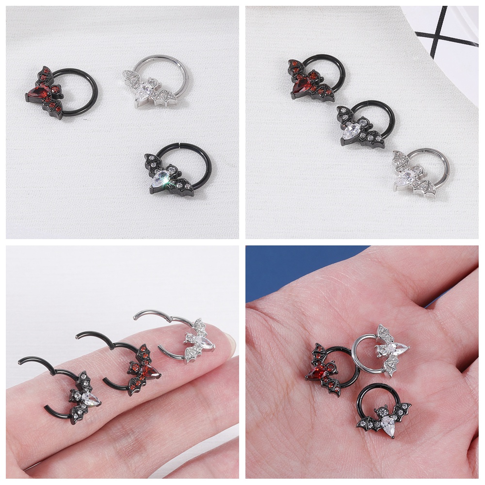 1pc Anting Tindik Hidung / Bibir / Pusar / Tulang Rawan Telinga Desain Kelelawar Bahan Stainless Steel Gaya Punk