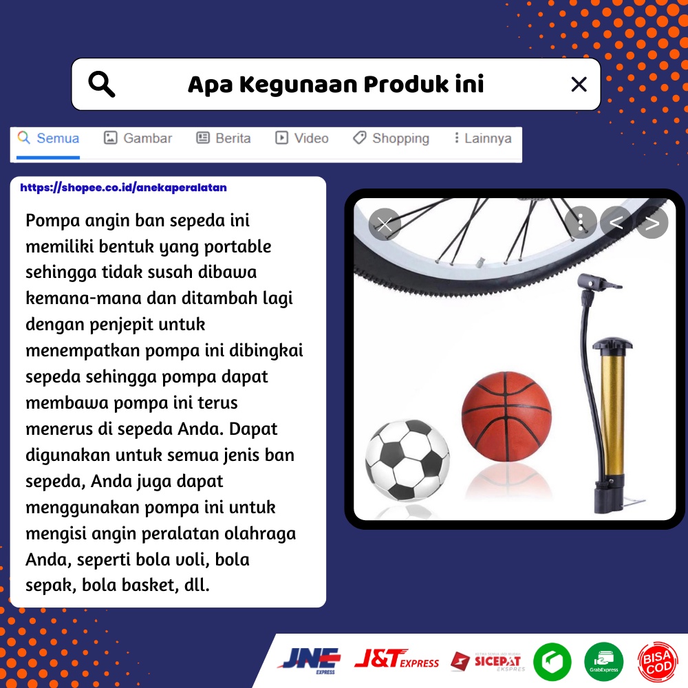 Pompa Angin Ban Sepeda Balon Kasur Bantal Renang Angin Mini Portable