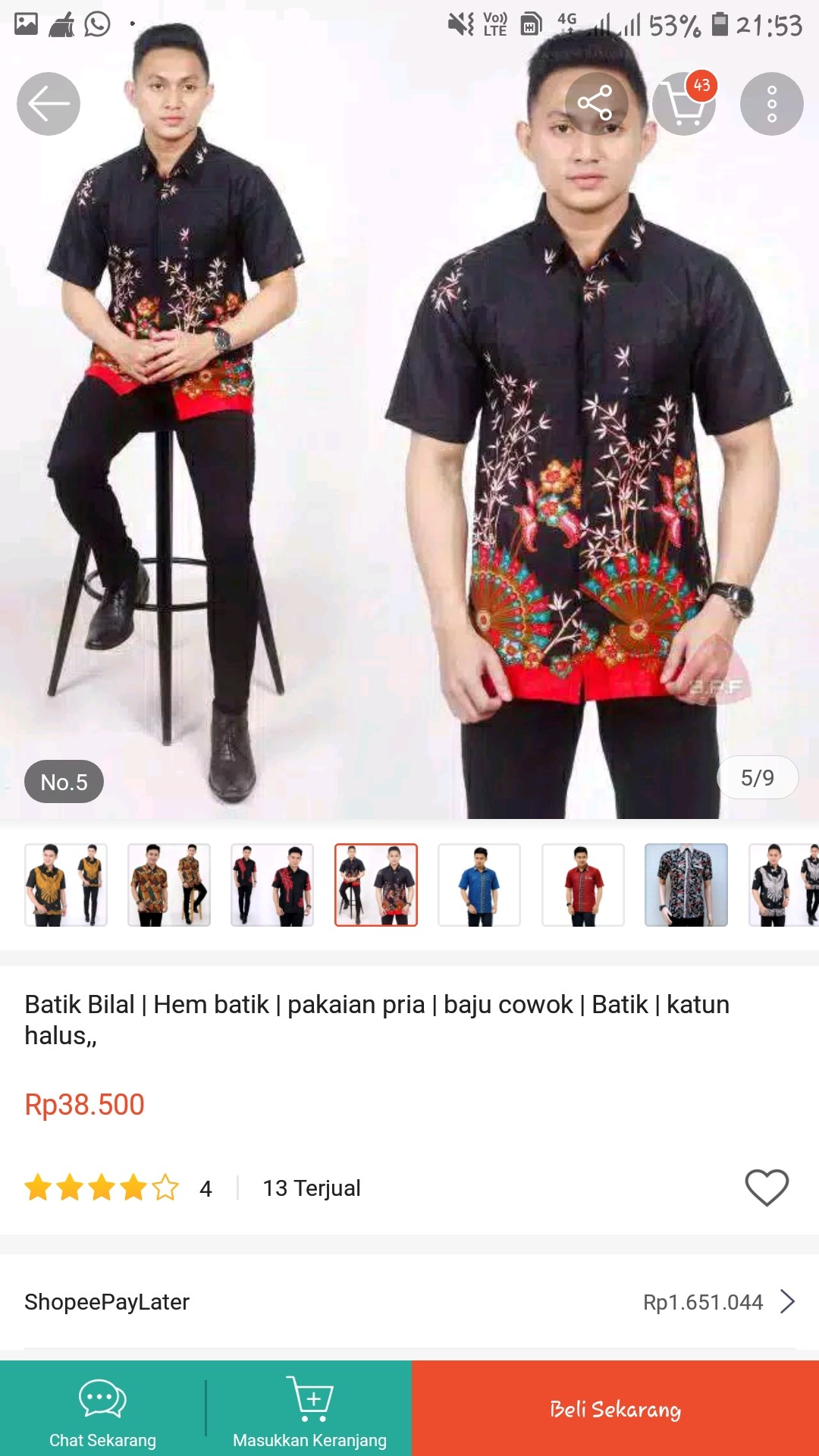Kemeja Batik Pria Lengan Pendek Size M L Xl  Bswart Batik Hrb026 Kenongo/termurah