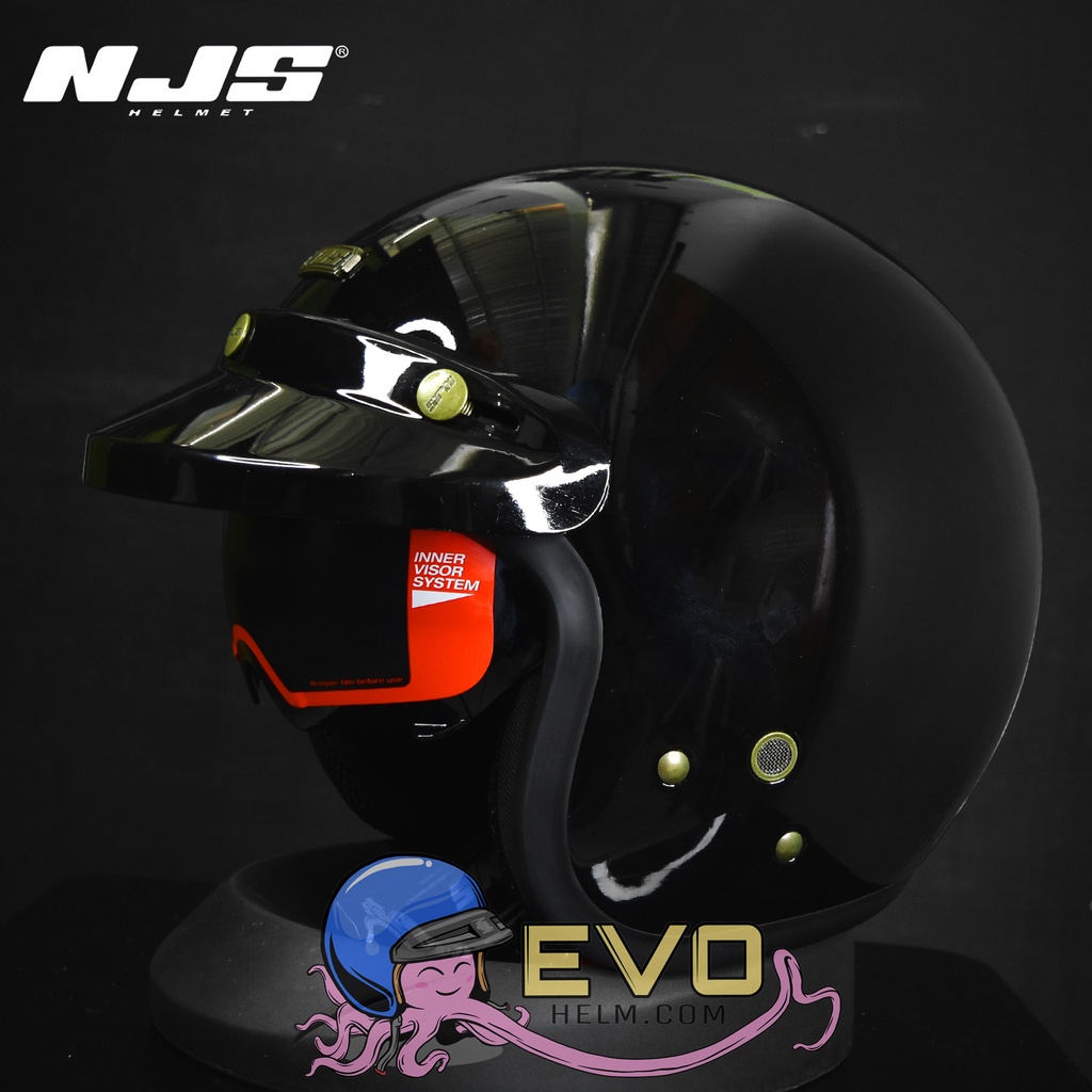 HELM NJS NX 2 RETRO SOLID DOUBLE VISOR INTERCOM FREE PET ORIGINAL 100%-Black Metalic