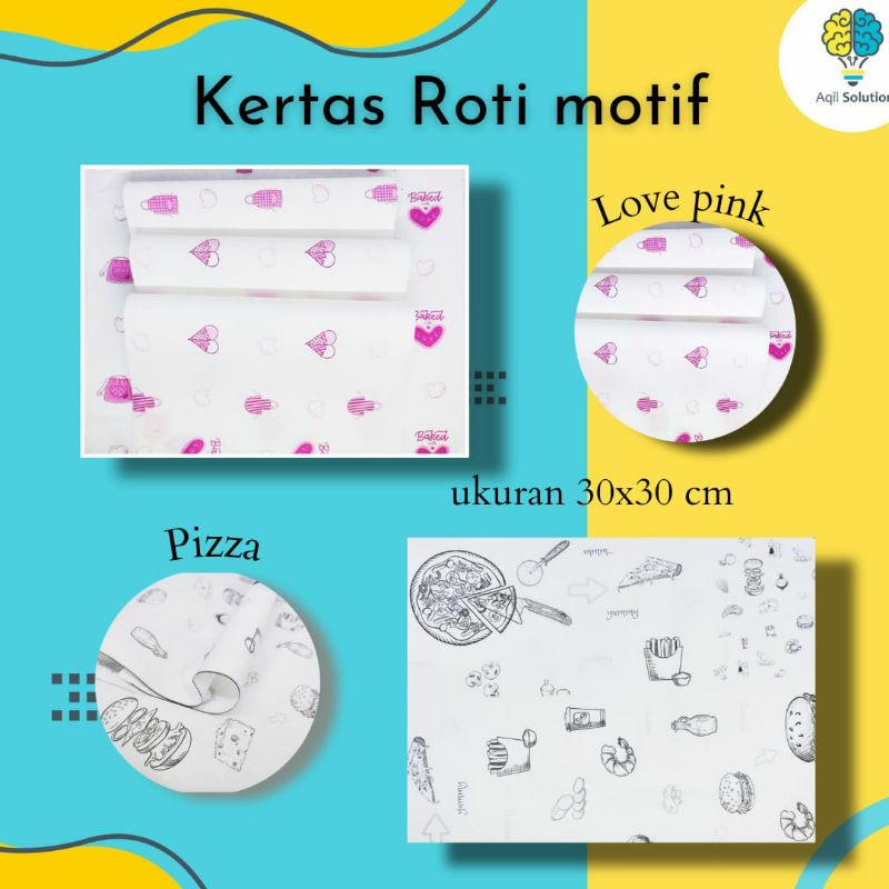 (30x30= 50pcs) Kertas Roti Motif Food Grade &amp; Graseproof Bungkus Makanan 30x30 &amp; 30x20 Perlengkapan Packing Aesthetic By Aqilsolution