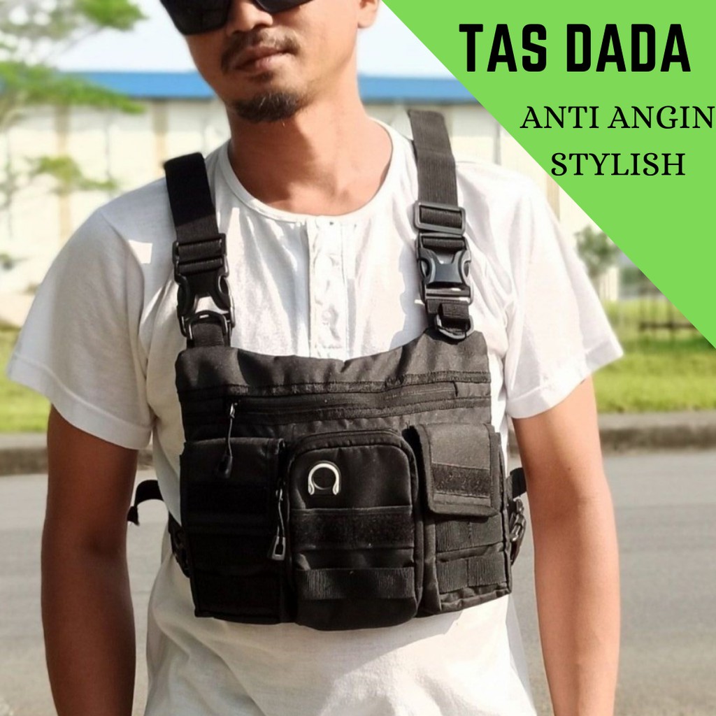 Tas Selempang Depan Dada Anti Angin Bikers Pria Wanita Tactical Army Keren Multifungsi 2 In 1