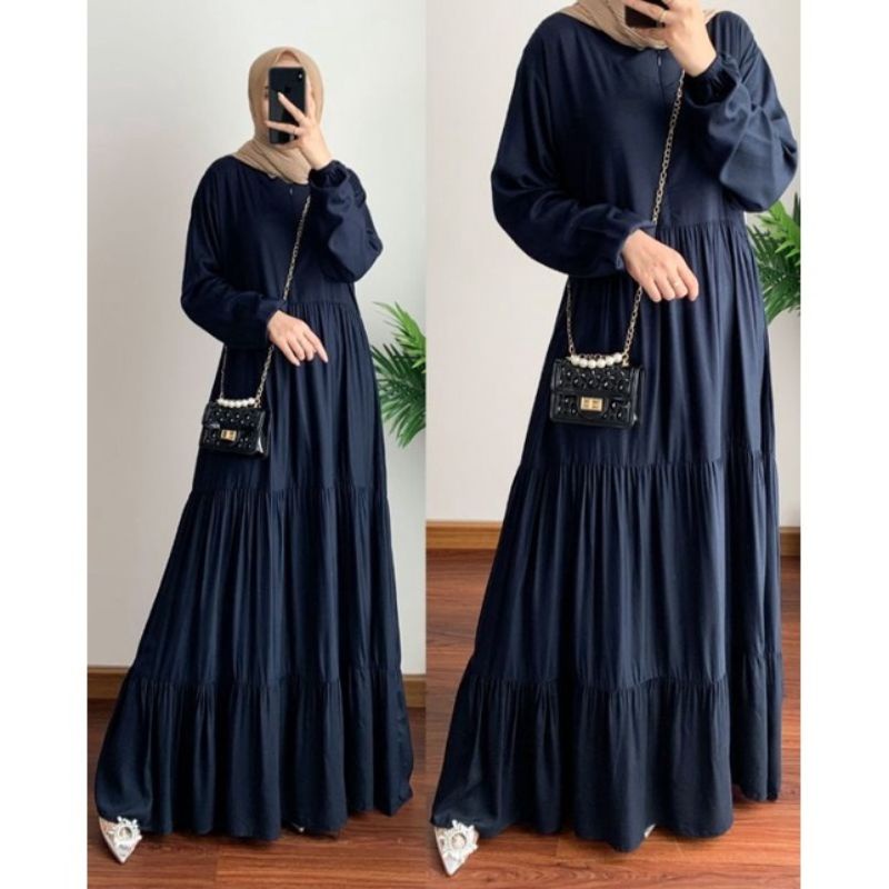 Gamis Polos Rayon - Gamis Busui Resleting Depan - Gamis Ruffle Busui Friendly