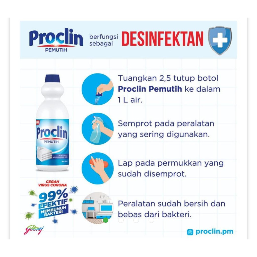 Proclin Pemutih Pakaian Penghilang Noda Disinfektan Kaporit 1000ml Bkn Bayclin Shopee Indonesia