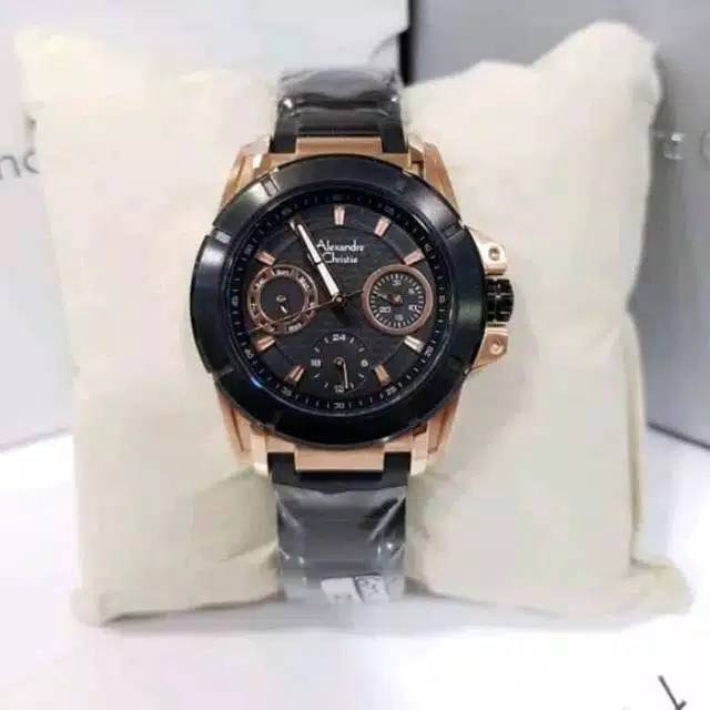 Jam tangan alexandre christie AC 6226 wanita black rosegold original