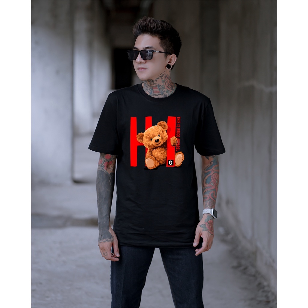 Kaos Distro BRIGO Beruang Hi || BRIGO Kaos Lengan Pendek Bear Hi || Kaos Katun Combed M-XL ( Pria &amp; Wanita )