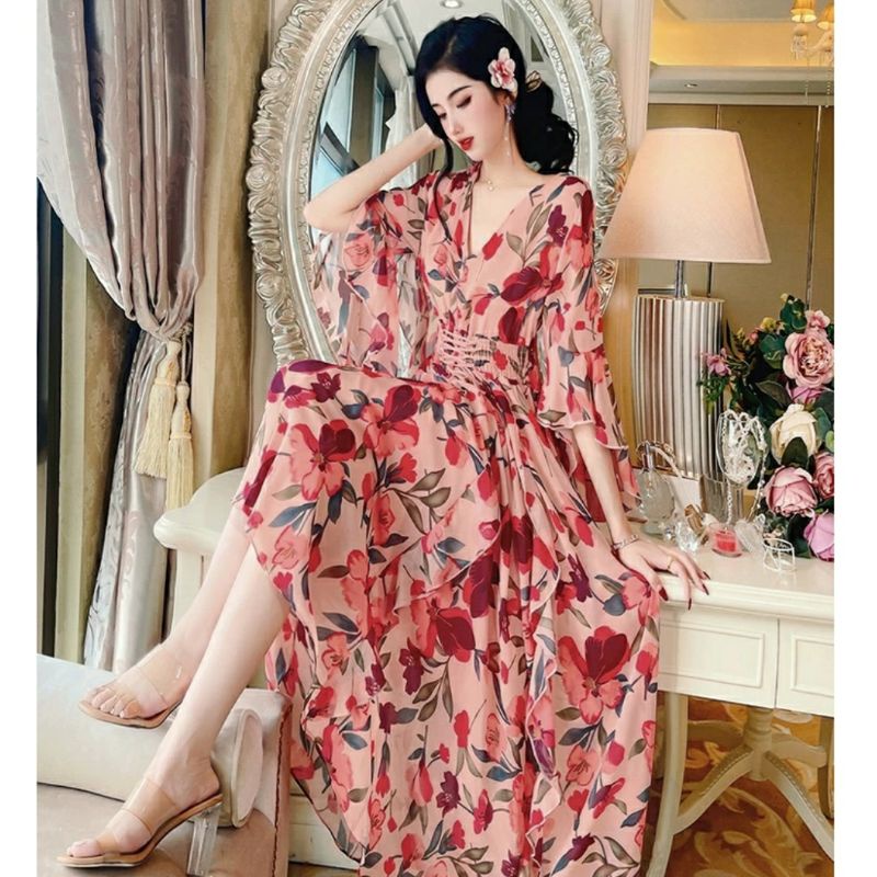 MDLV ~ 12515# Barcellina Drawstring Maxi Long Dress Fashion Import