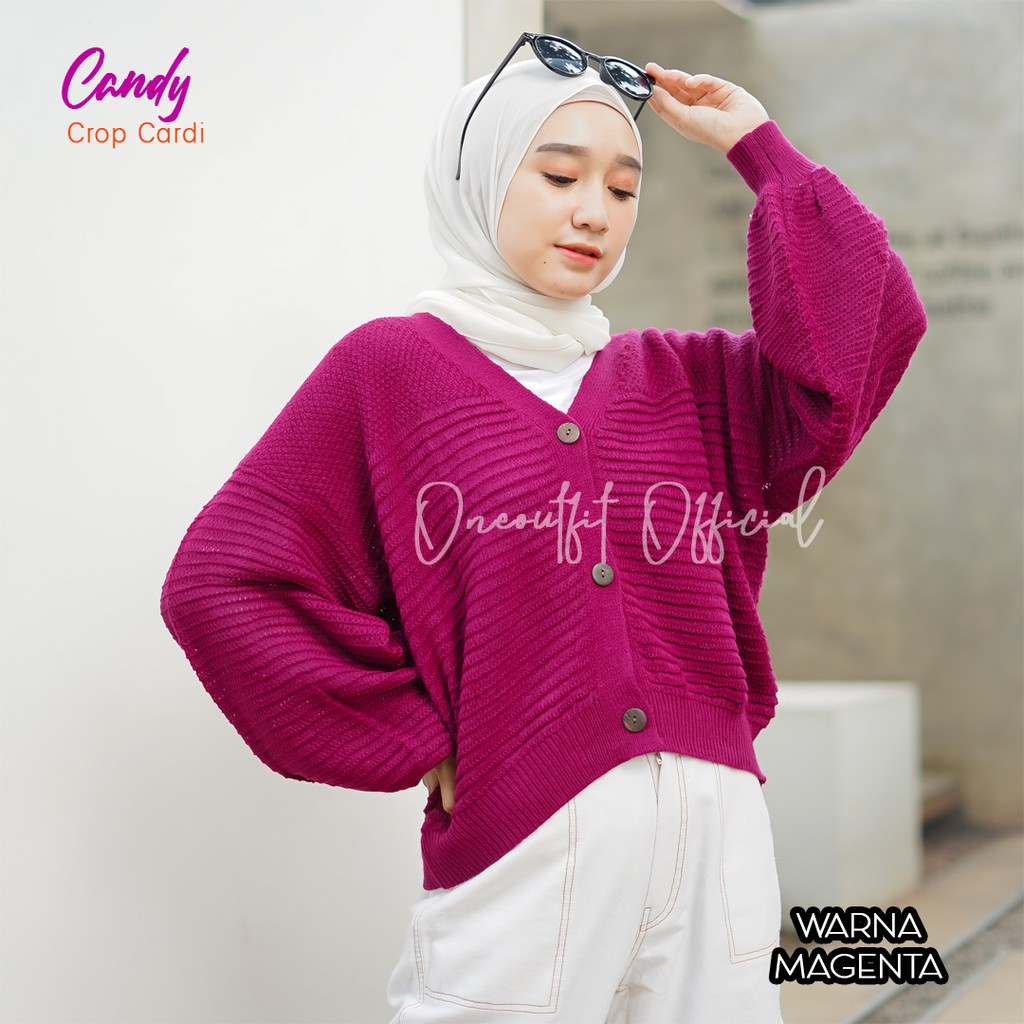 Oneoutfit Cardigan Rajut Wanita Oversize Candy Crop Cardi  Model Kekinian Kardigan Polos Muat S-XXXL-6