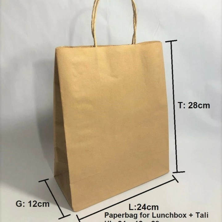 

Paperbag kantong kertas Lunchbox coklat Tali 24x12x28 cm