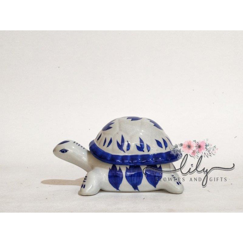 Pot / Vas / Guci Hias Bunga Keramik Tanaman Dekorasi Meja Rumah Kantor Kura Kura Binatang 1 Set