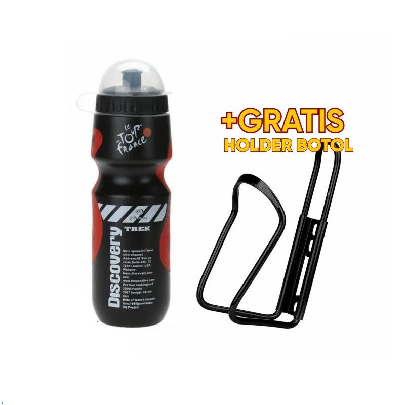 Botol Olahraga 750ml+BONUS Holder tempat Pegangan Botol - Botol Minum Plastik Olahraga Sepeda Tour De France Drink Bottle 750ml