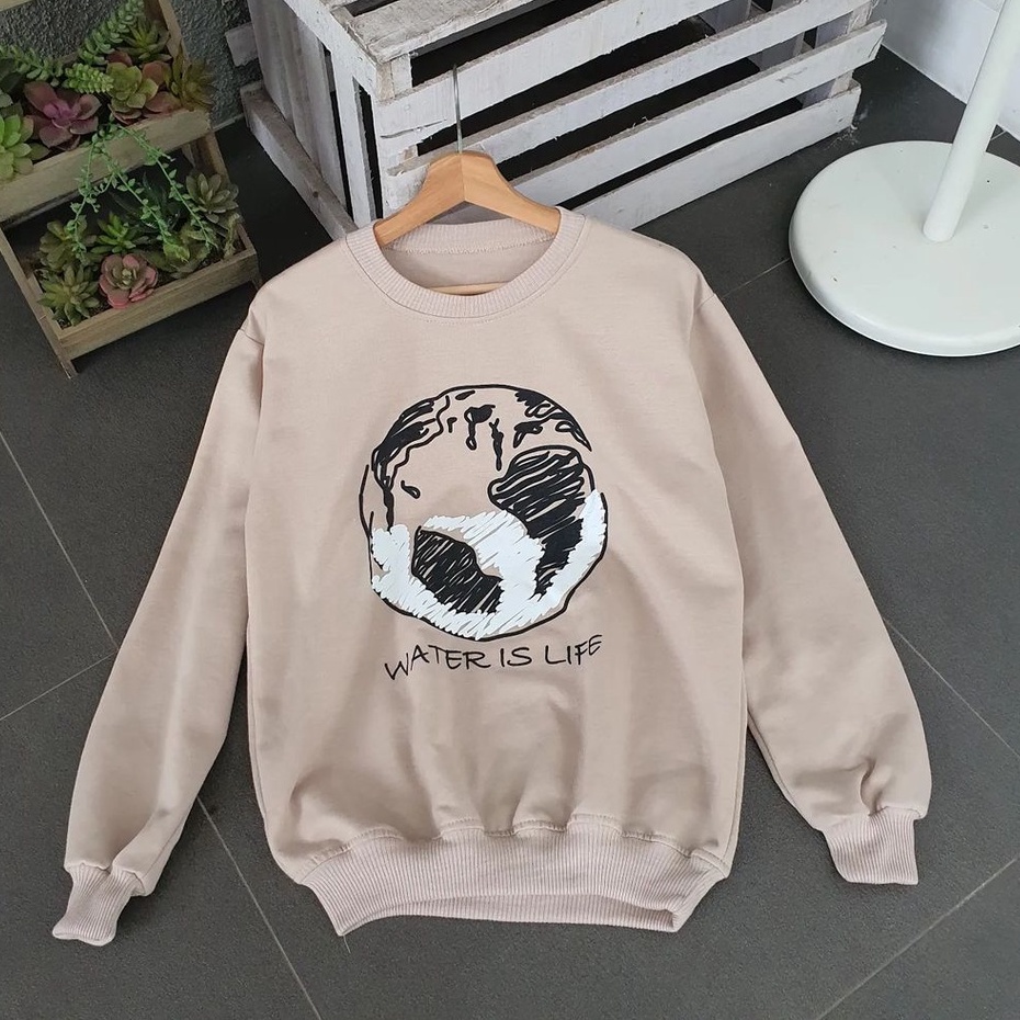 Sweater Wanita Terbaru Water Is Life Bahan Pleece Korean Style