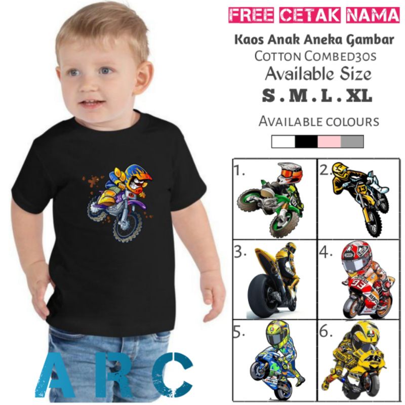 kaos anak motor cross/baju anak laki laki motor cross/kaos motor anak laki laki inisex
