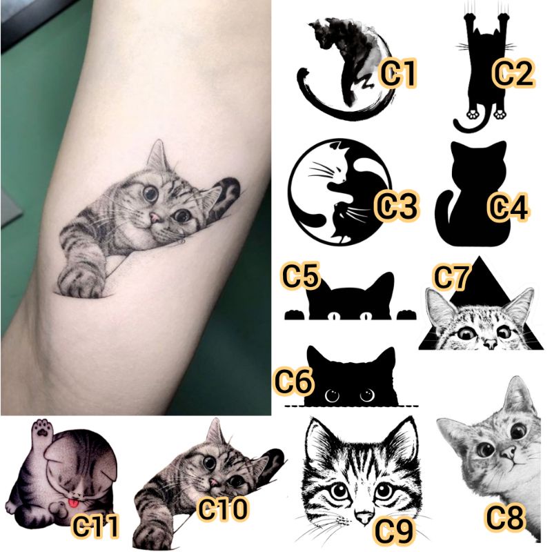 Tato Temporer kucing Tato cat Tato Hewan Stiker Tato Minimalis - C