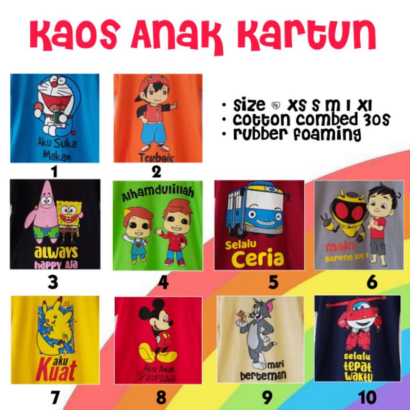 Paket Usaha Kaos Anak Kartun Katun Lengan Pendek Combed 30S