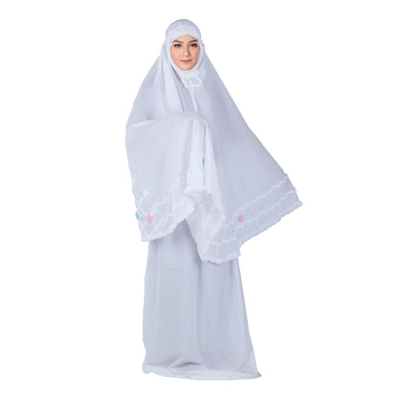 Mukena Sholat Wanita Dewasa Putih Model Terbaru Rayon Premium Cantik Adem