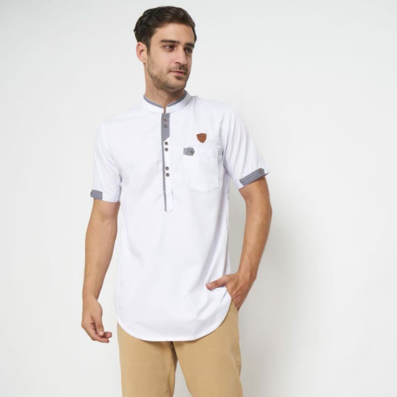 Baju Koko Kurta Muslim Sunnah Pakistan Pria Dewasa Model Slim Fit Lengan Pendek