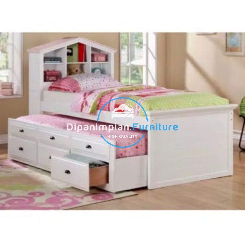 Dipan tidur sorong laci - tempat tidur anak sorong laci - ranjang tidur anak