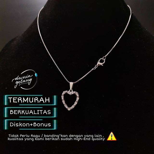 KALUNG TITANIUM LOVE HATI SILVER SIRKON BERKILAU ANTI KARAT TIDAK LUNTUR TAHAN AIR / KALUNG WANITA PRIA CEWEK COWOK ANAK / DUNIAGELANG.ID