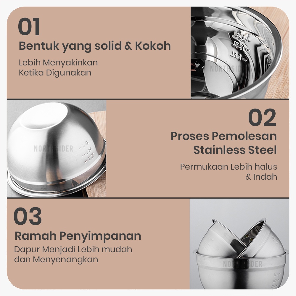 Mixing bowl with lid | mangkok aduk adonan stainless + tutup