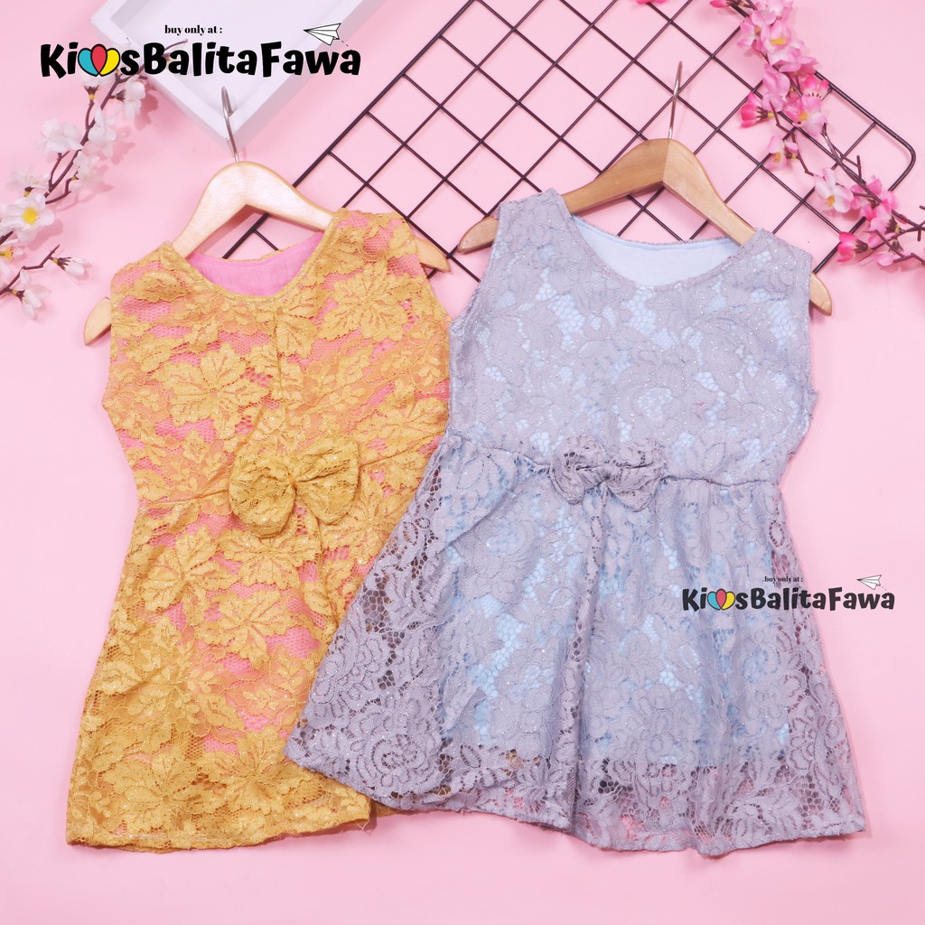 Dress Keira uk 1-2 Tahun / Dres Kondangan Anak Perempuan Brukat Kensi Gaun Pesta Baju Baby Import