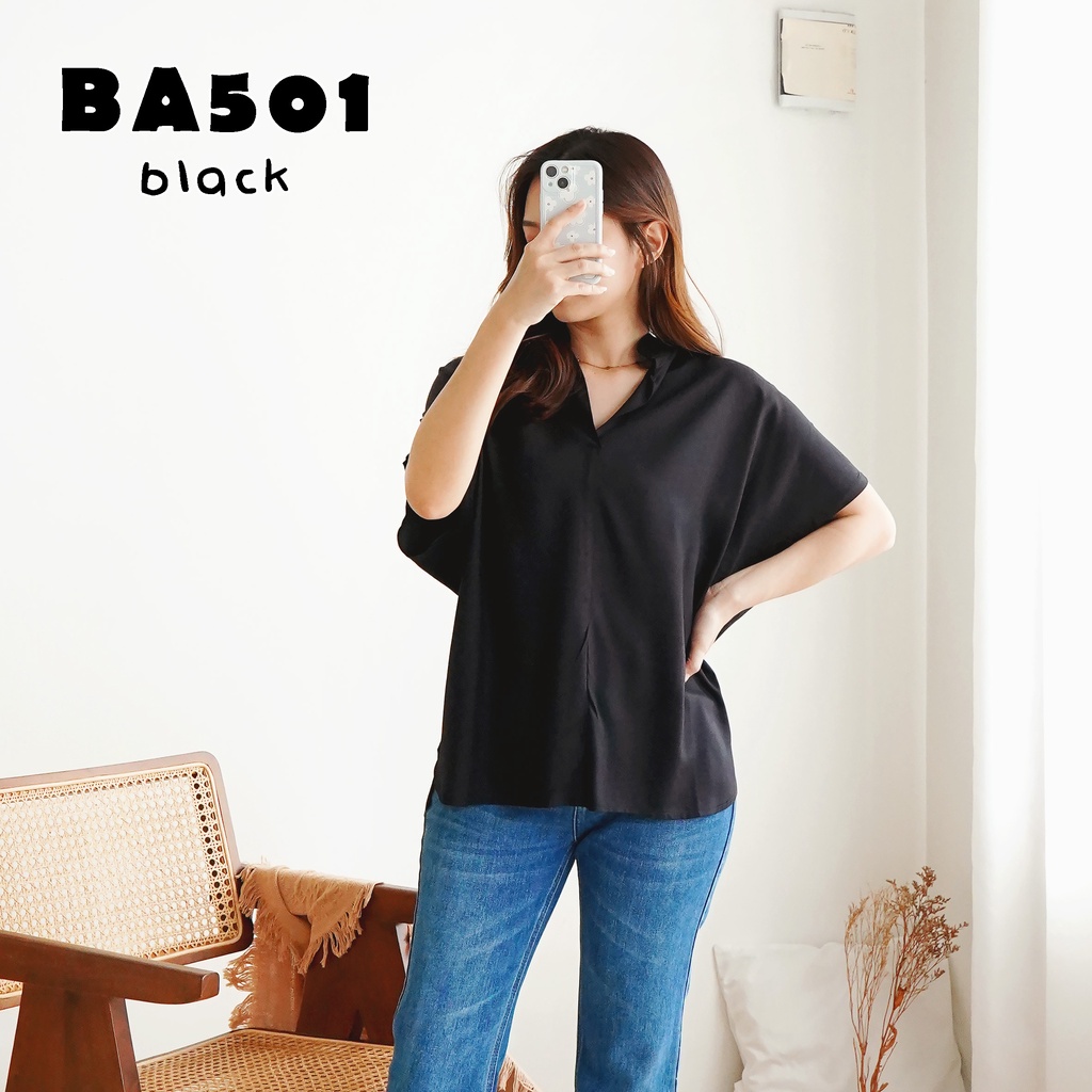 Blouse wanita / cewek polos lengan pendek simple pergi kerja kantor kuliah casual top fashion -501-6