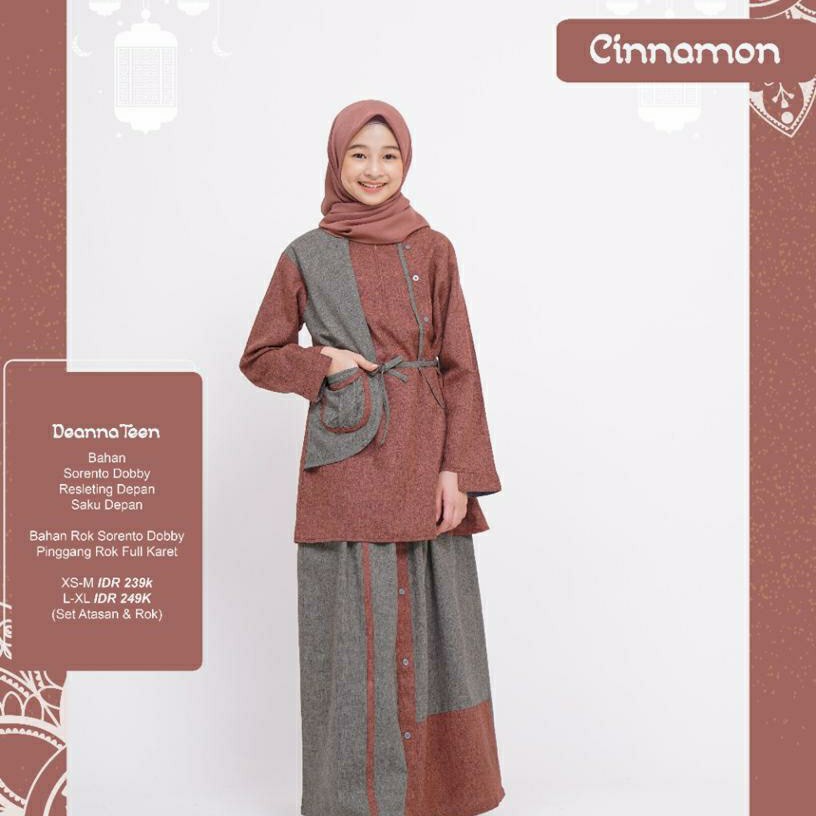GAMIS TEEN NIBRAS DEANNA SARIMBIT LEBARAN 2021 NIBRAS ORIGINAL CINNAMON GREY GAMIS REMAJA NIBRAS