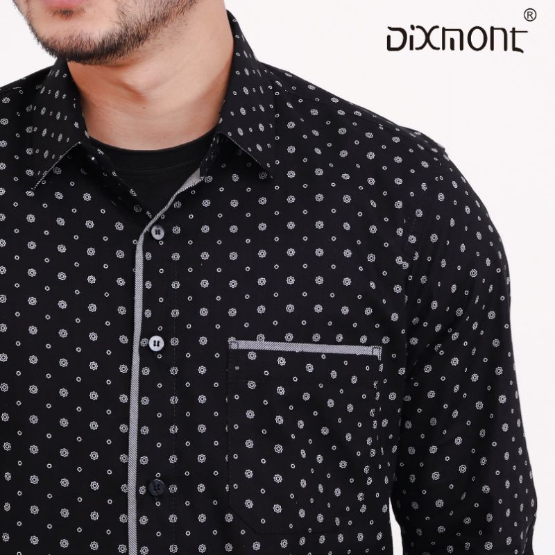 Dixmont Kemeja Pria Basic Formal Motif Lengan Panjang Hem ML00121