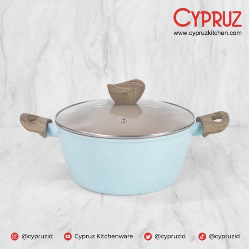 PI 0837 CASSEROLE panci + tutup kaca 24cm pink marble cypruz