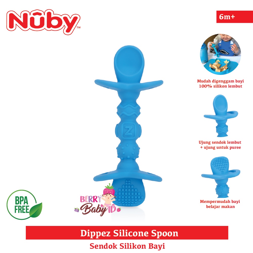 Nuby Dipeez Silicone Self Feeding Spoon Sendok Silikon Teether Bayi Berry Mart