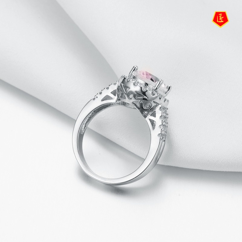 [Ready Stock]Pink Crystal Diamond-Studded Ring Simple Sweet Fashion