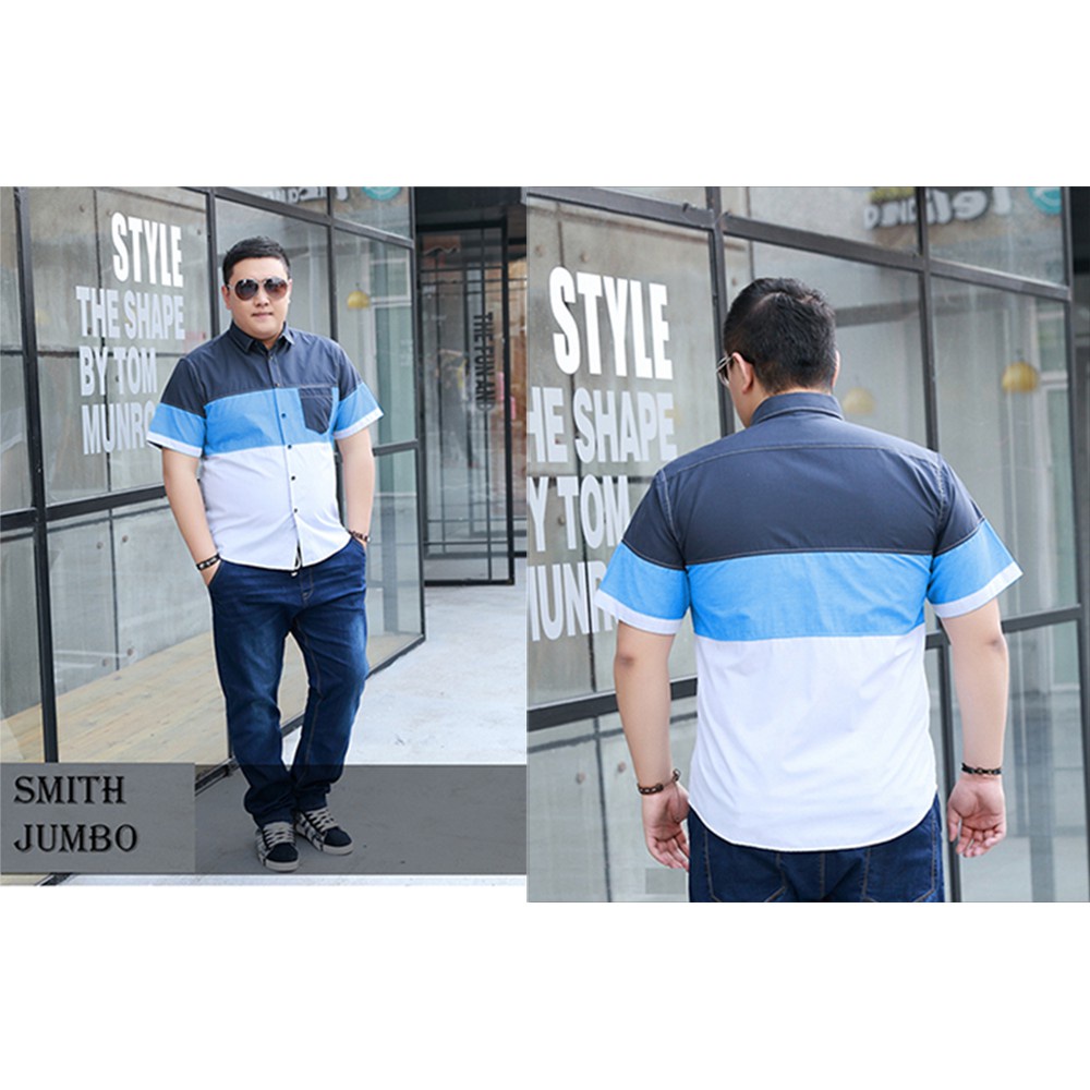 HipNop HEM SMITH PENDEK ATASAN PRIA JUMBO LENGAN PENDEK KEMEJA KANTOR BIG SIZE XXL XXXL PAKAIAN COWO