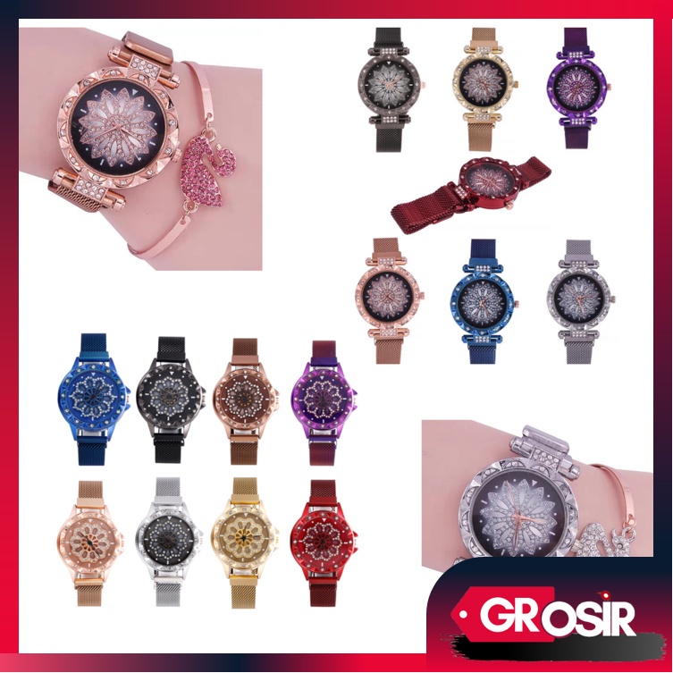 Grosir - J405 Jam Tangan Magnet Putar / Diamond Spin / Jam Arloji / Jam Analog / Jam Wanita