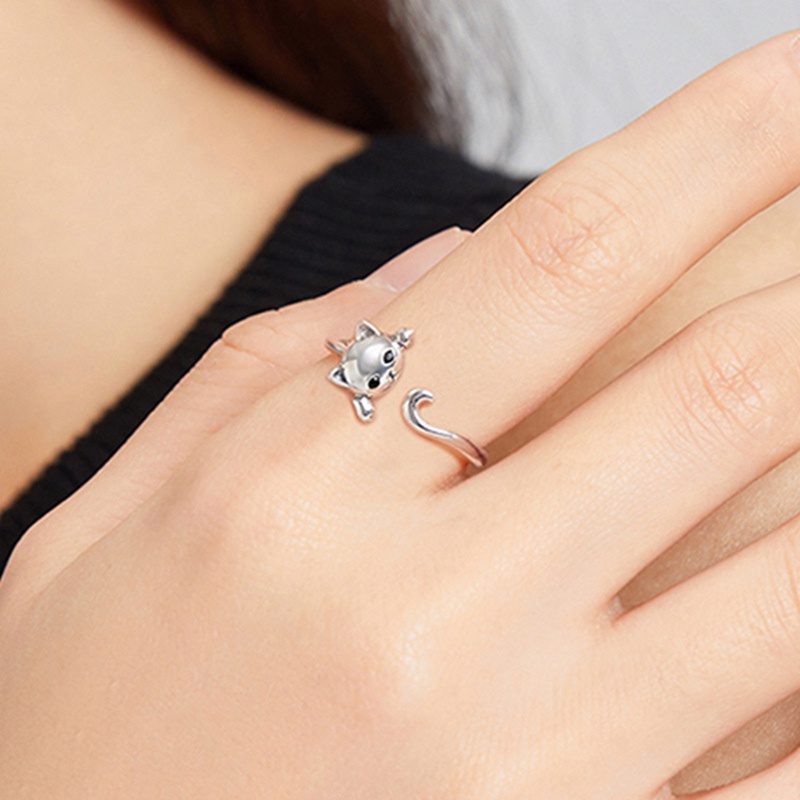 Cincin Sterling Silver 925 Model Terbuka Desain Hewan Kucing