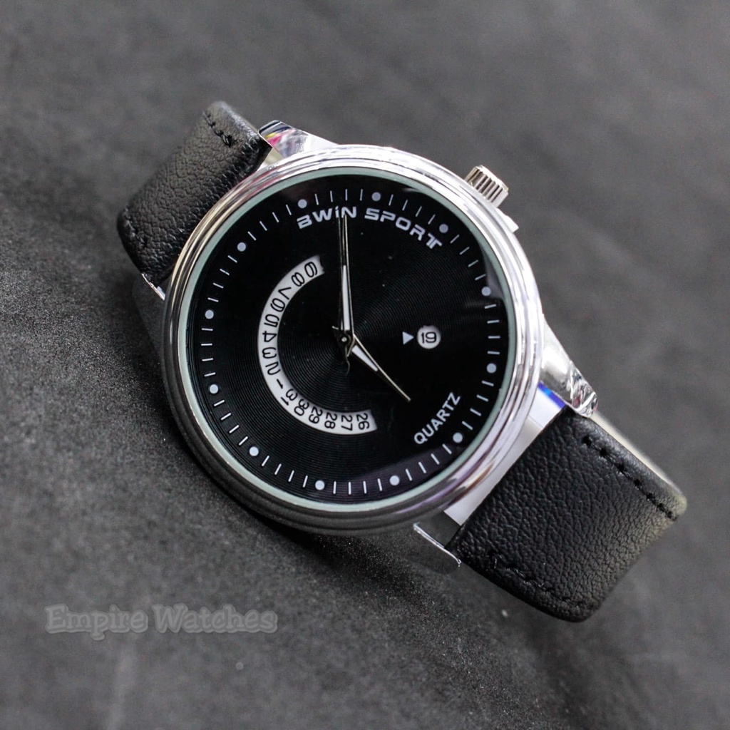 Jam Tangan Awin Bwin Sport B803 Pria Cowok Analog Tanggal Aktif Strap Leather Kualitas Original, Unt