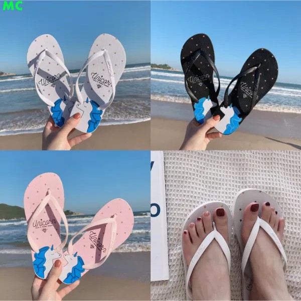 TIKTOK - Strip tipis unicorn kartun sandal jepit