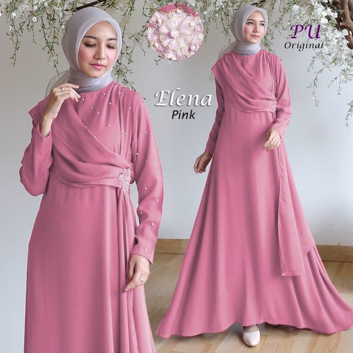 ELENA SYARI (PU) BAJU MAXI DRESS MUSLIM GAMIS WANITA KEKINIAN TERBARU