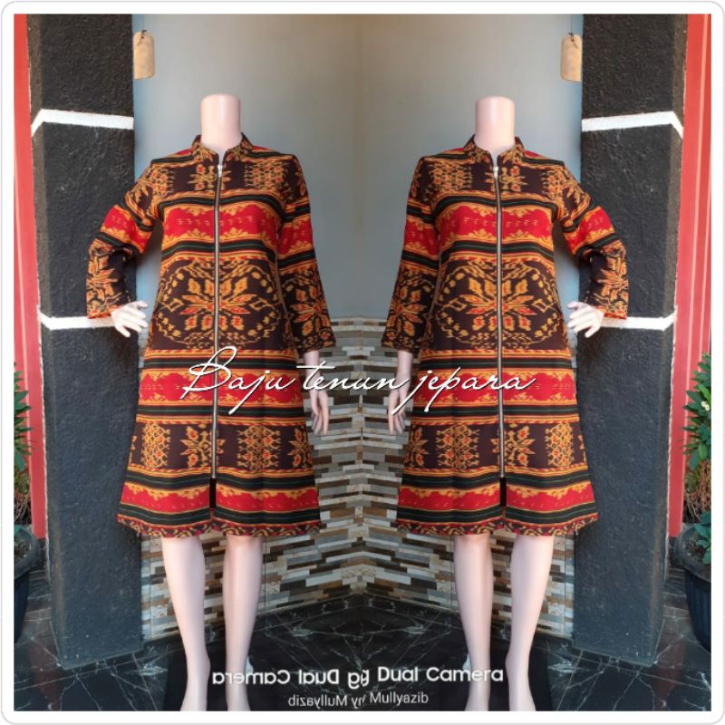 Dress tenun  jepara baju tenun ethnic modern dress resleting jaket  DTB23