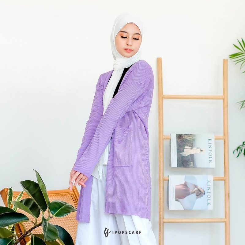 LUMA LONG CARDI | cardigan rajut panjang, soft knit cardigan-LILAC