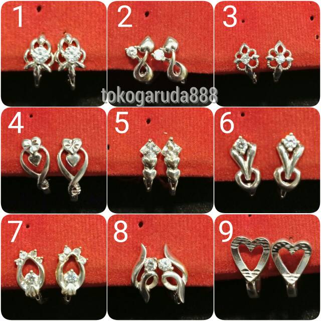 anak dan dewasa emas putih asli kadar 750 75% UBS anting jepit 1 satu 2 dua g gr gram