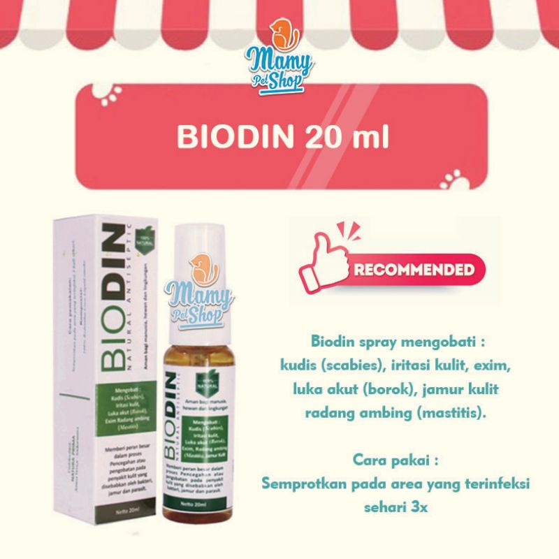BIODIN SPRAY 20 ml OBAT SCABIES JAMUR LUKA INFEKSI KULIT UNTUK KUCING ANJING KELINCI HAMSTER