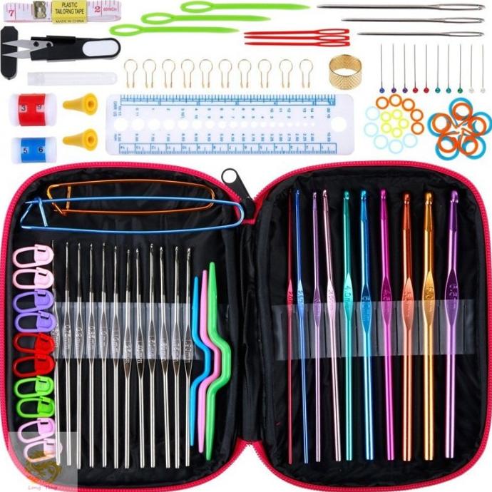 90PCS/ SET ALAT RAJUT JARUM RAJUT ALAT JAHIT BENANG CROCHET HAKPEN