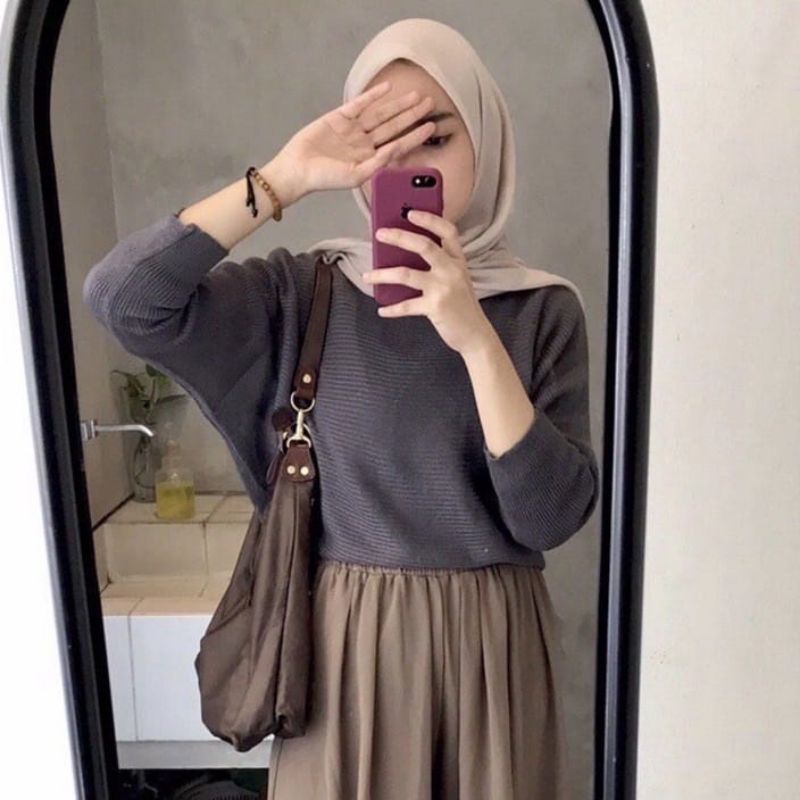 LASPERAL BETWING real pict/Baju rajut kalong jumbo virall/ Rajut berkualitas, Produk Original-Abu tua