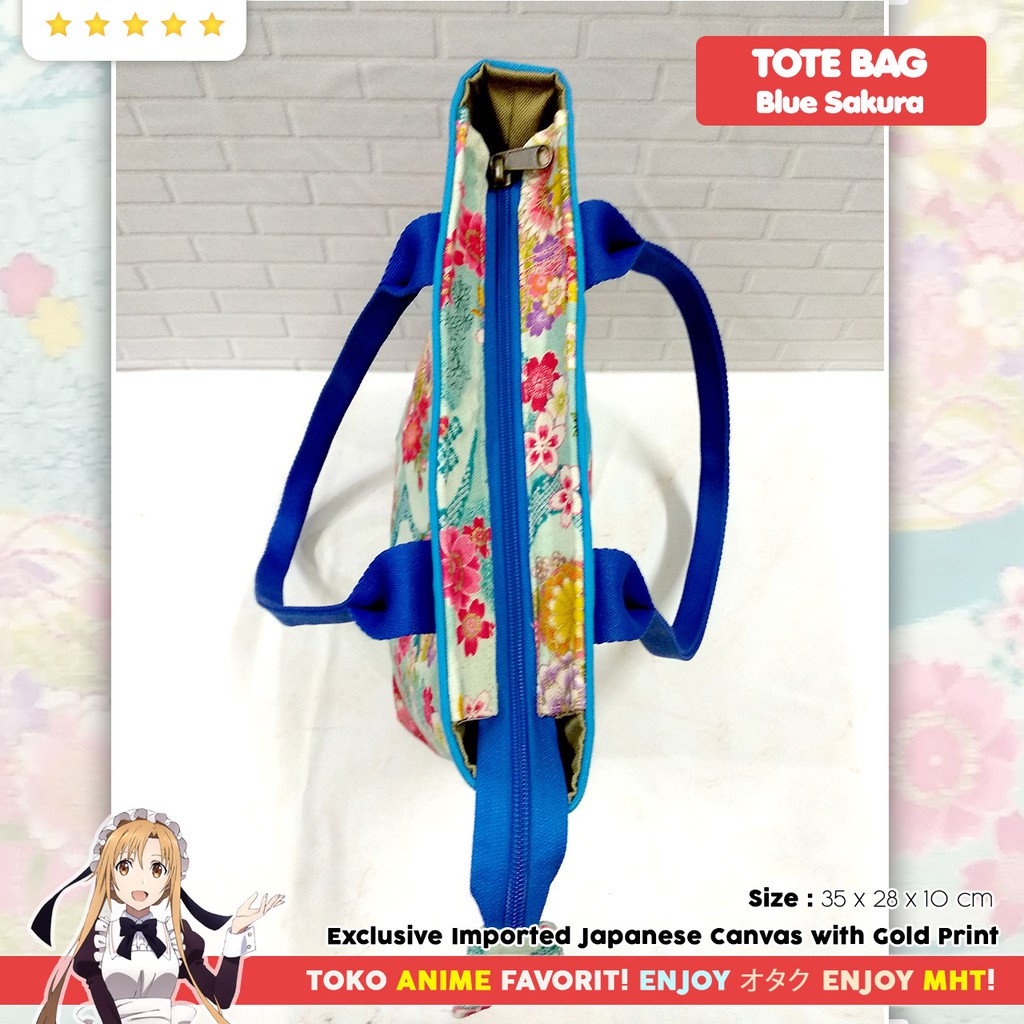 Tas Tote Bag Jepang Canvas Kanvas Impor Biru Blue Sakura