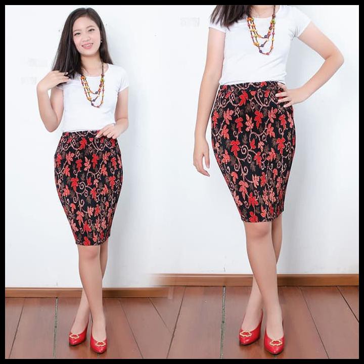 ROK PLISKET PENDEK CAPRICE ROK BATIK JUMBO WANITA - MERAH